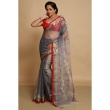 Elegant grey handloom Jacquard saree with Resham weave
