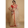 Beige Resham Jacquard Jamdani Handloom Saree with Running Blouse