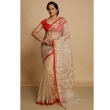 Beige Resham Jacquard Jamdani Handloom Saree with Running Blouse