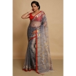 The CrazyLooms grey Resham Jacquard Jamdani saree with running blouse
