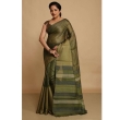 Premium green Kosa Tussar silk saree featuring authentic Chhattisgarh handloom artistry and blouse piece