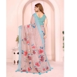 Close up of floral print linen cotton saree fabric GG-102