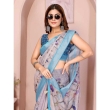 Folded linen cotton saree with floral pattern GG-102