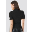 Side view of women's black casual half sleeve solid top