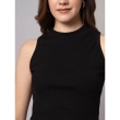 Women's black sleeveless casual top upper body fit view