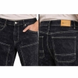 Waistband and pocket detail of black straight fit denim jeans