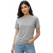 Grey solid casual t shirt for women front pose