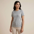 Stylish grey round neck t shirt paired with denim jeans