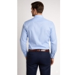 Back side view of men's blue formal shirt