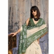 Elegant cream handloom saree featuring rich green woven border