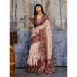 Traditional cream and brown cotton saree with elegant woven border design