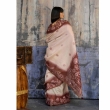 Women&rsquo;s cream and brown handloom saree with stylish ethnic pattern