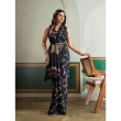 Elegant black Ajrakh saree look