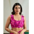 Closeup of pink Ajrakh print saree