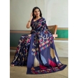Navy blue printed satin saree