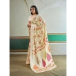 Front view of off white printed saree