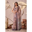 Tajoo Beige Linen Cotton Printed Saree Front View