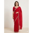 tajoo women red georgette saree embellished with stone work blouse piece included