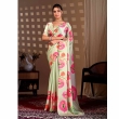Tajoo Women Pista Green Floral Digital Printed Satin Georgette Saree Full Front View