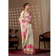 Women's Pista Green Floral Digital Printed Satin Georgette Saree with Elegant Drape