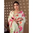 Close Up View of Pista Green Floral Digital Printed Satin Georgette Saree