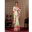 Matching Blouse Piece Included with Pista Green Floral Digital Printed Saree