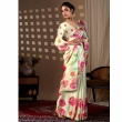 Portrait View of Pista Green Floral Digital Printed Saree with Blouse Piece