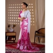 Women's White and Rani Pink Printed Satin Georgette Saree with Floral Print