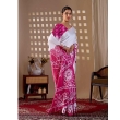 White and Rani Pink Printed Satin Georgette Saree Elegant Draping Style