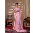 Tajoo Women Pastel Pink Floral Printed Satin Georgette Saree Full Front View