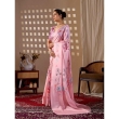 Pastel Pink Floral Printed Satin Georgette Saree for Women Side View