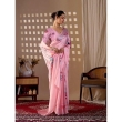 Women's Pastel Pink Floral Printed Satin Georgette Saree with Floral Design