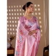 Pastel Pink Floral Printed Satin Georgette Saree Pallu and Border Detail