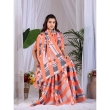 Orange and Grey Floral Printed Satin Georgette Saree for Women Side Pose