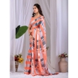 Women's Orange and Grey Floral Printed Satin Georgette Saree with Elegant Drape 