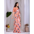 Full Length View of Orange and Grey Floral Printed Satin Georgette Saree