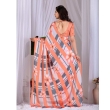 Orange and Grey Floral Printed Satin Georgette Saree Back Design View