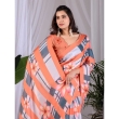 Orange and Grey Floral Printed Satin Georgette Saree with Detailed Pallu