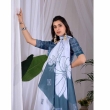 Elegant White and Steel Blue Floral Printed Satin Georgette Saree for Women