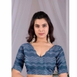 Close Up of Steel Blue Printed Blouse Fabric and Design Pattern