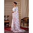 White Floral Printed Satin Georgette Saree Elegant Side View for Women