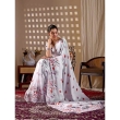 White Floral Printed Satin Georgette Saree Full Drape and Pallu View
