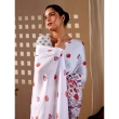 Women Wearing White Floral Printed Satin Georgette Saree by Tajoo
