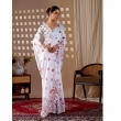 Elegant White Floral Printed Satin Georgette Saree for Casual and Festive Wear