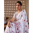 White Floral Printed Satin Georgette Saree Styled with Matching Accessories