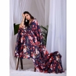 Floral printed navy blue saree suitable for parties and festive occasions
