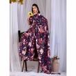 Women's navy blue floral printed georgette saree showcasing stylish ethnic fashion