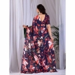 Traditional navy blue floral printed saree for women ethnic fashion