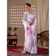 White Pastel Floral Satin Georgette Saree Elegant Side Profile for Women