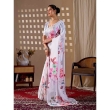 Tajoo Women White Floral Printed Satin Georgette Saree Back Design